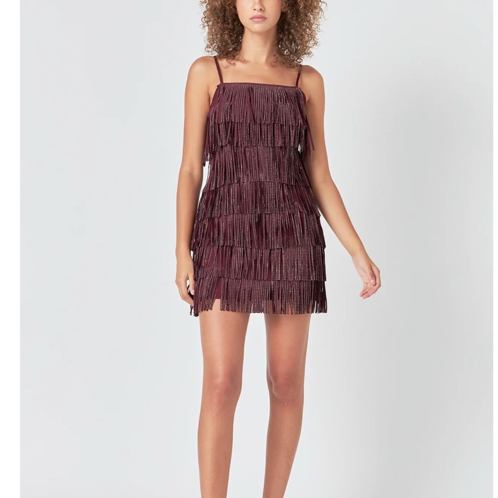 Endless Rose Burgundy Fringe Mini Dress